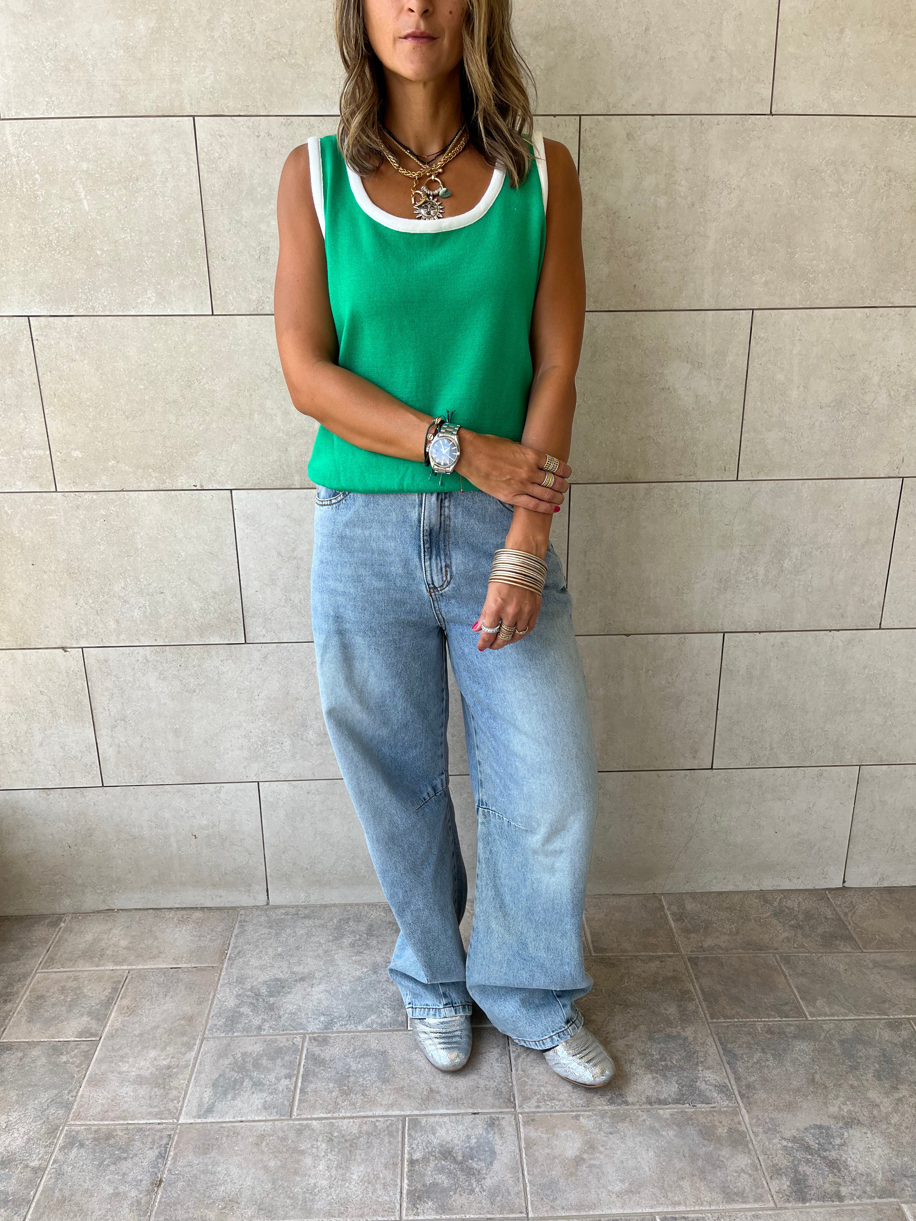 Green Sleeveless Knit Top