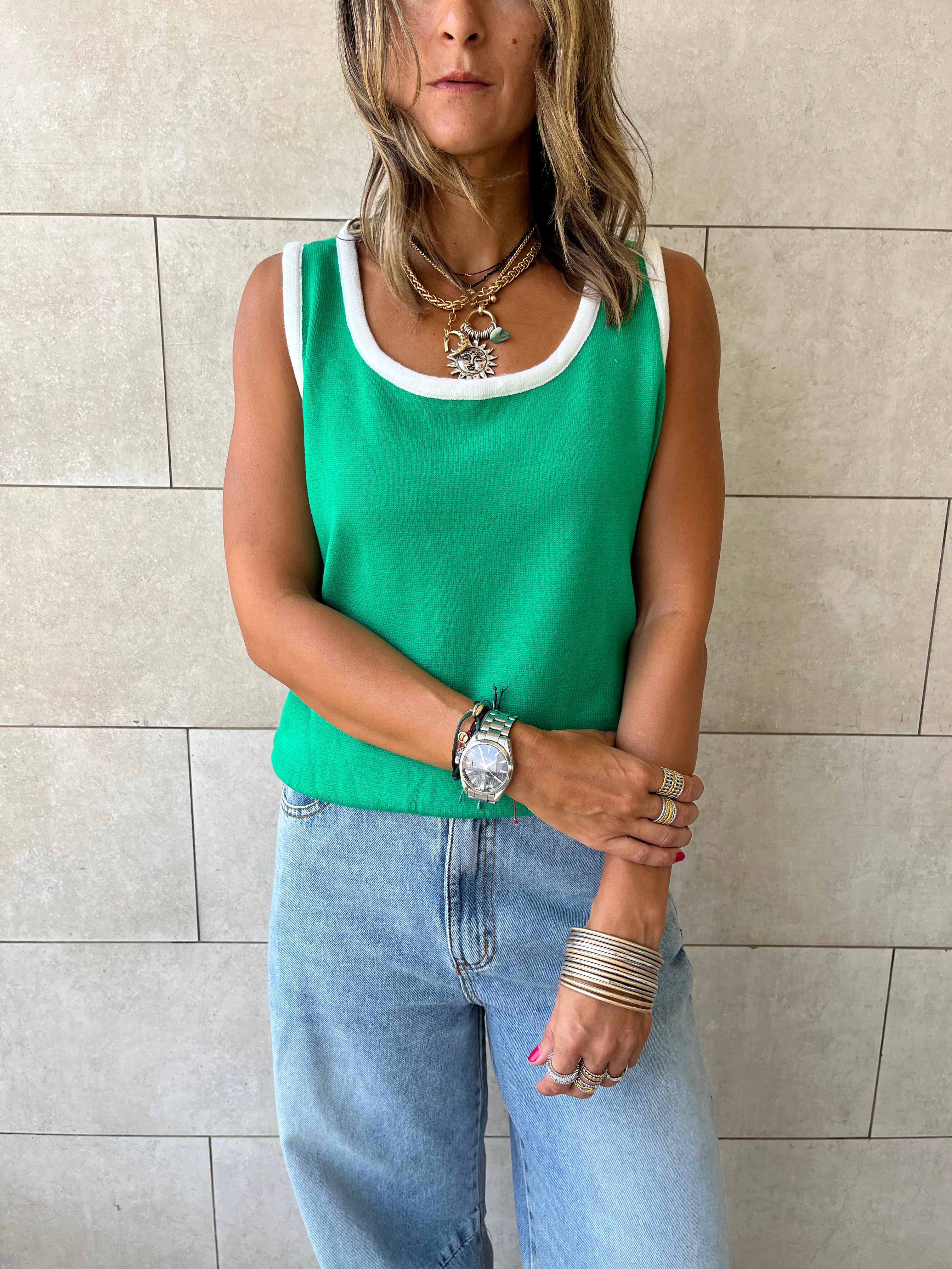 Green Sleeveless Knit Top