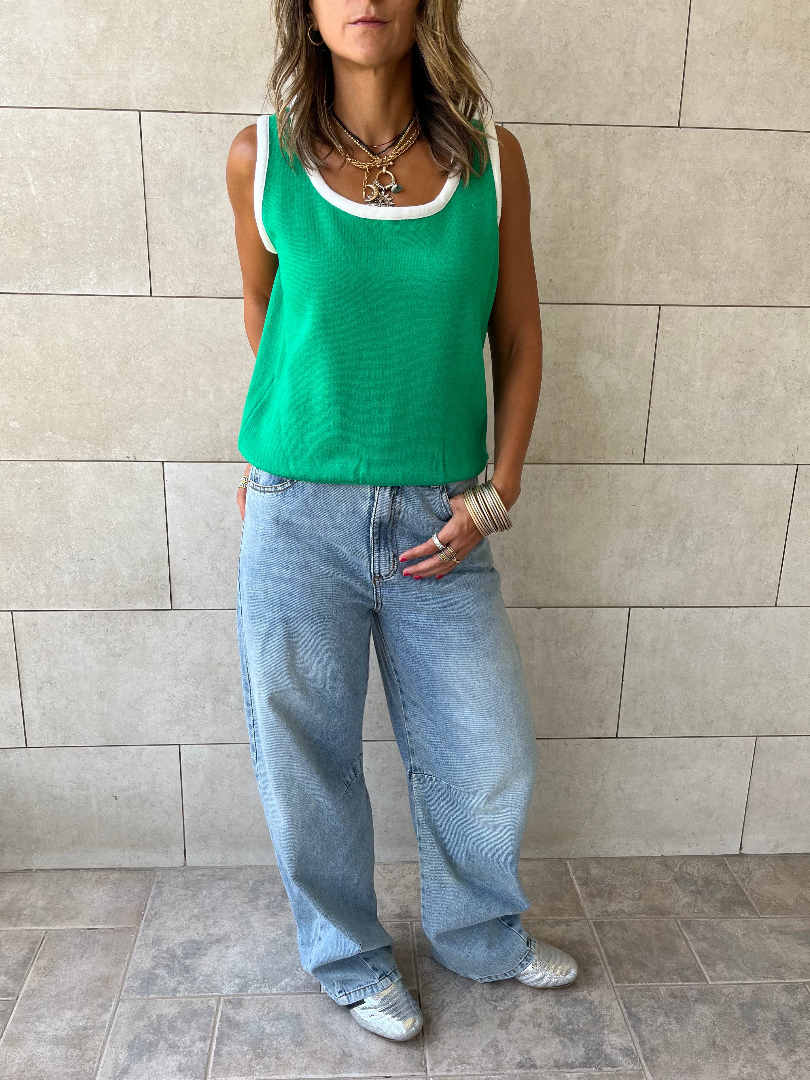 Green Sleeveless Knit Top