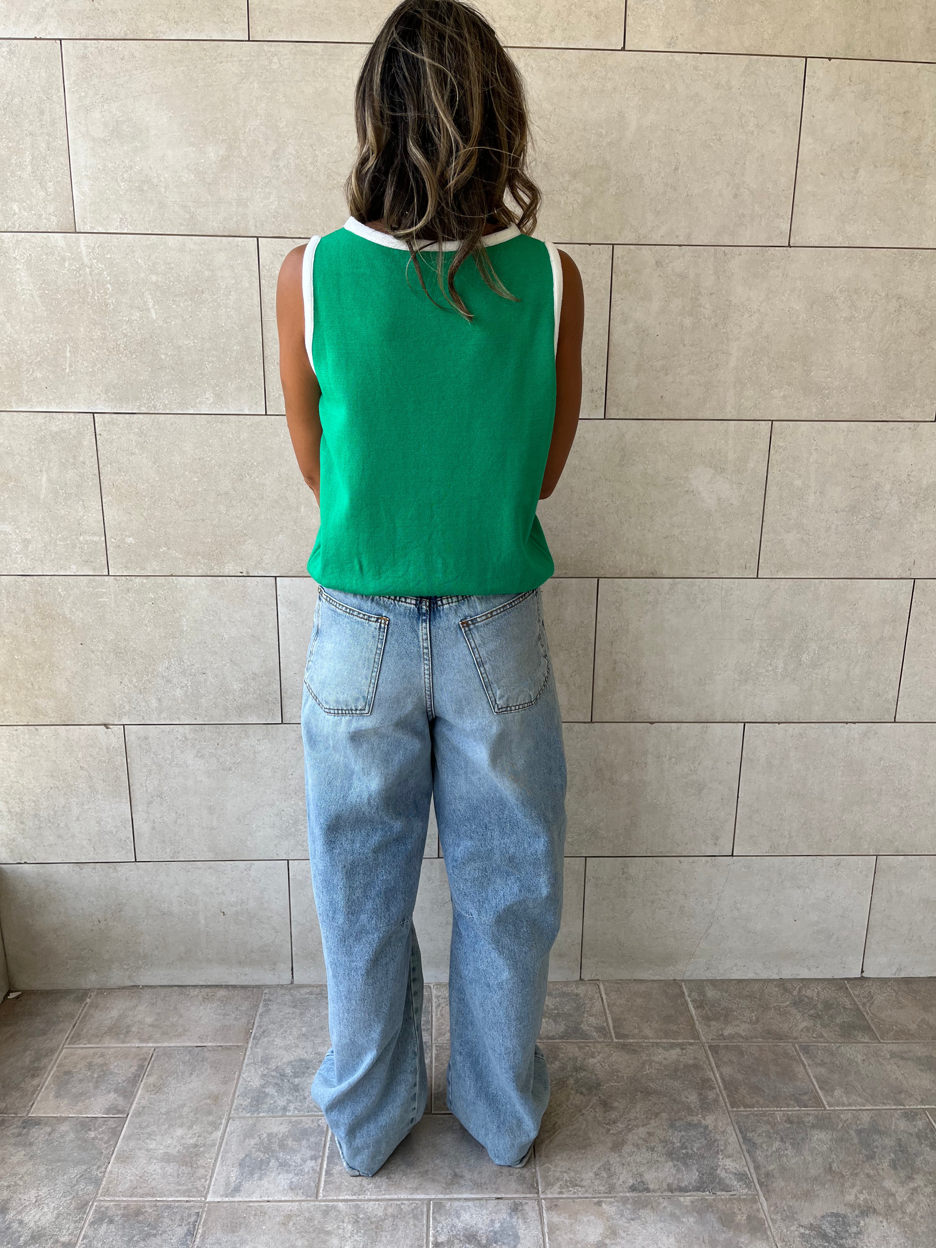 Green Sleeveless Knit Top