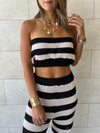 Black Striped Crochet Pants Set