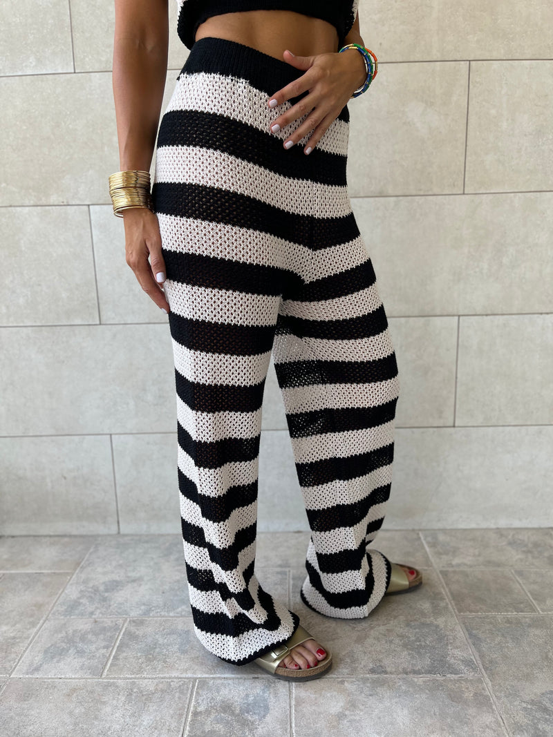 Black Striped Crochet Pants Set