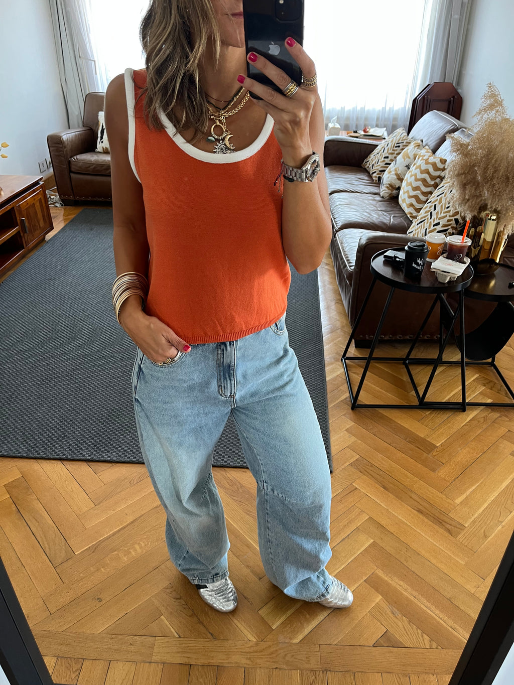 Orange Sleeveless Knit Top
