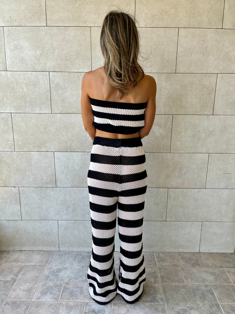 Black Striped Crochet Pants Set
