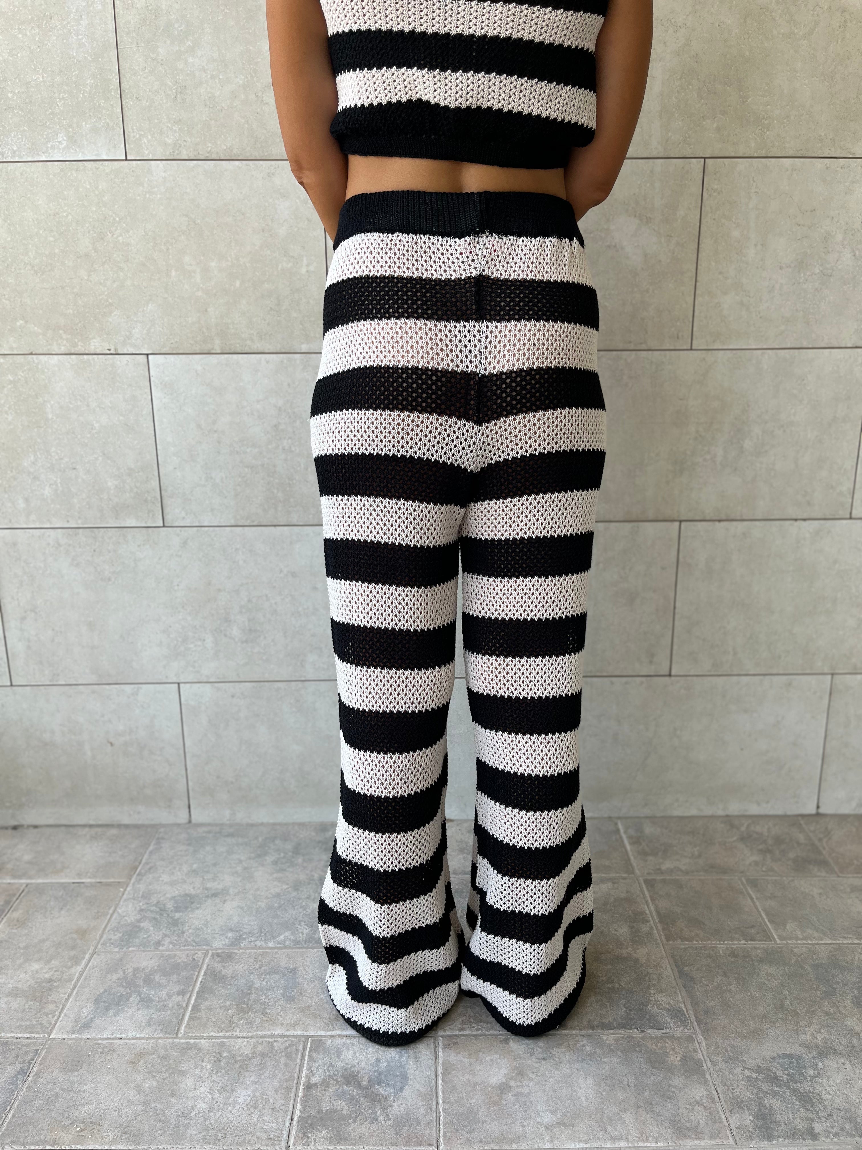 Black Striped Crochet Pants Set