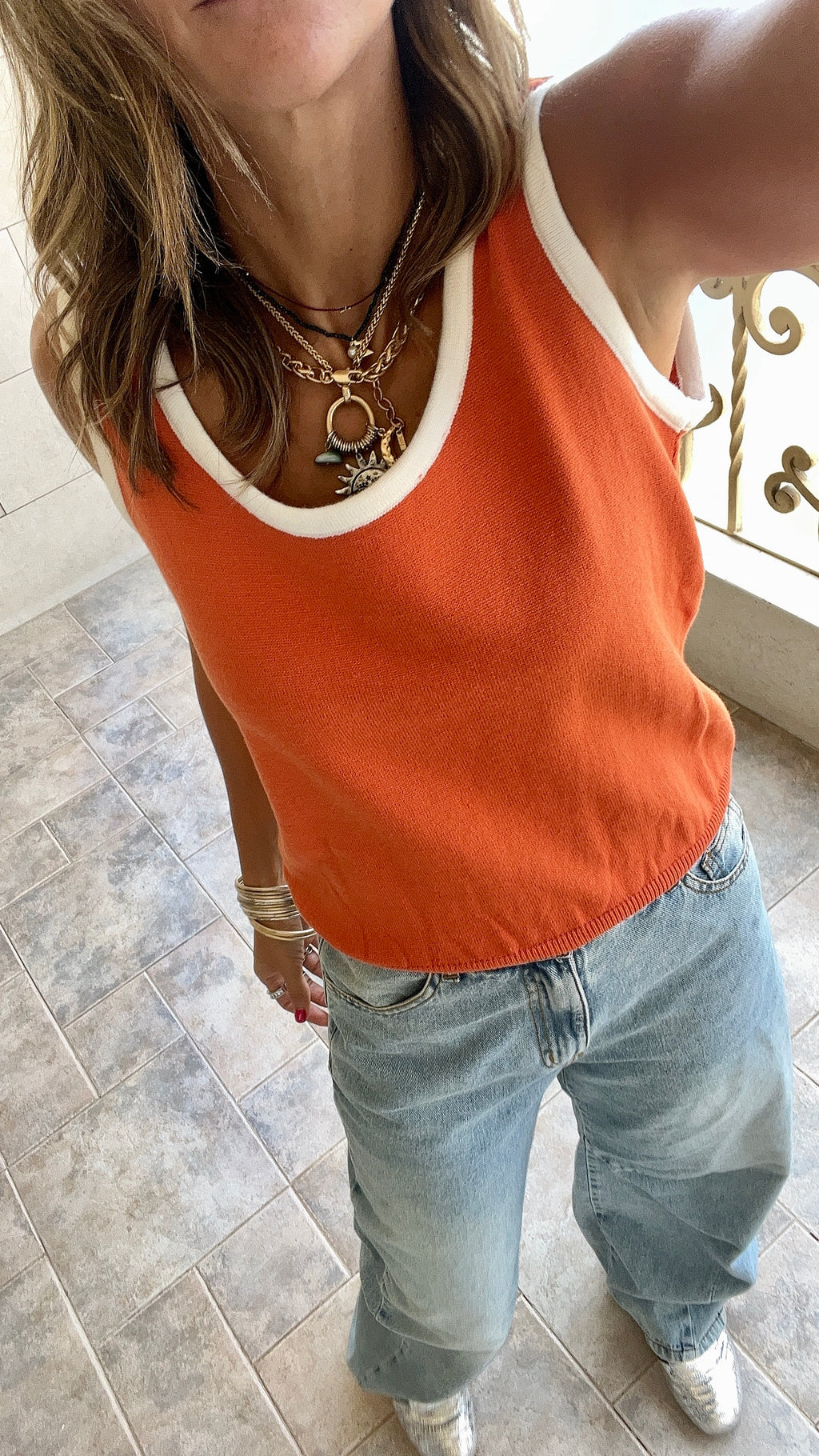 Orange Sleeveless Knit Top