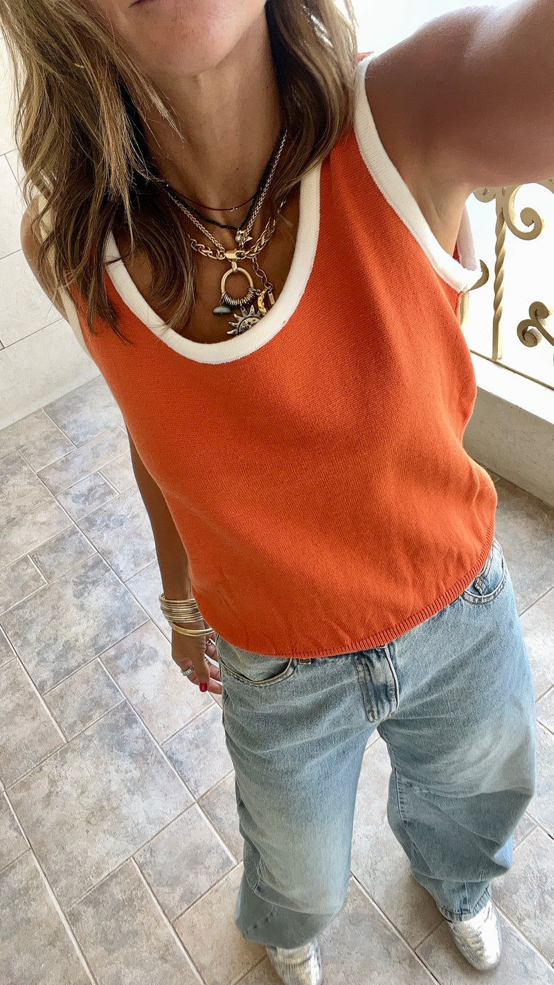 Orange Sleeveless Knit Top