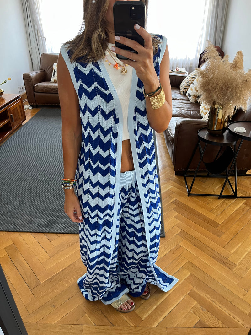 Blue Zigzag Crochet Vest
