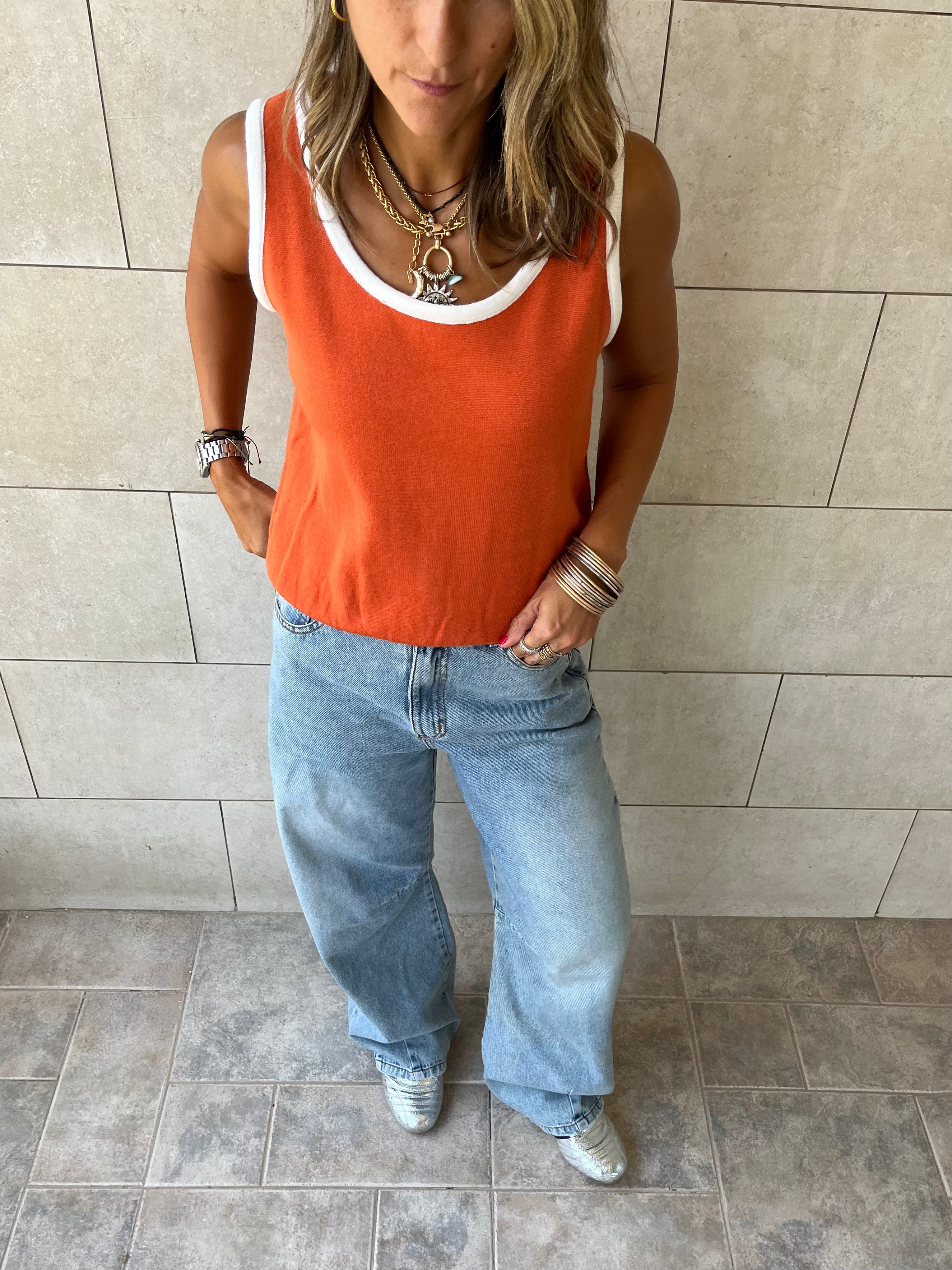 Orange Sleeveless Knit Top