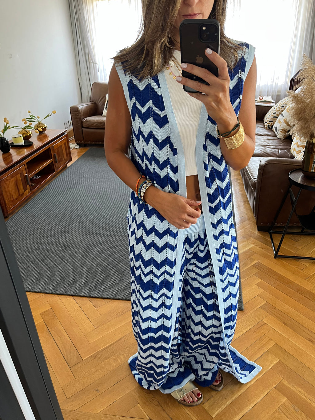 Blue Zigzag Crochet Vest