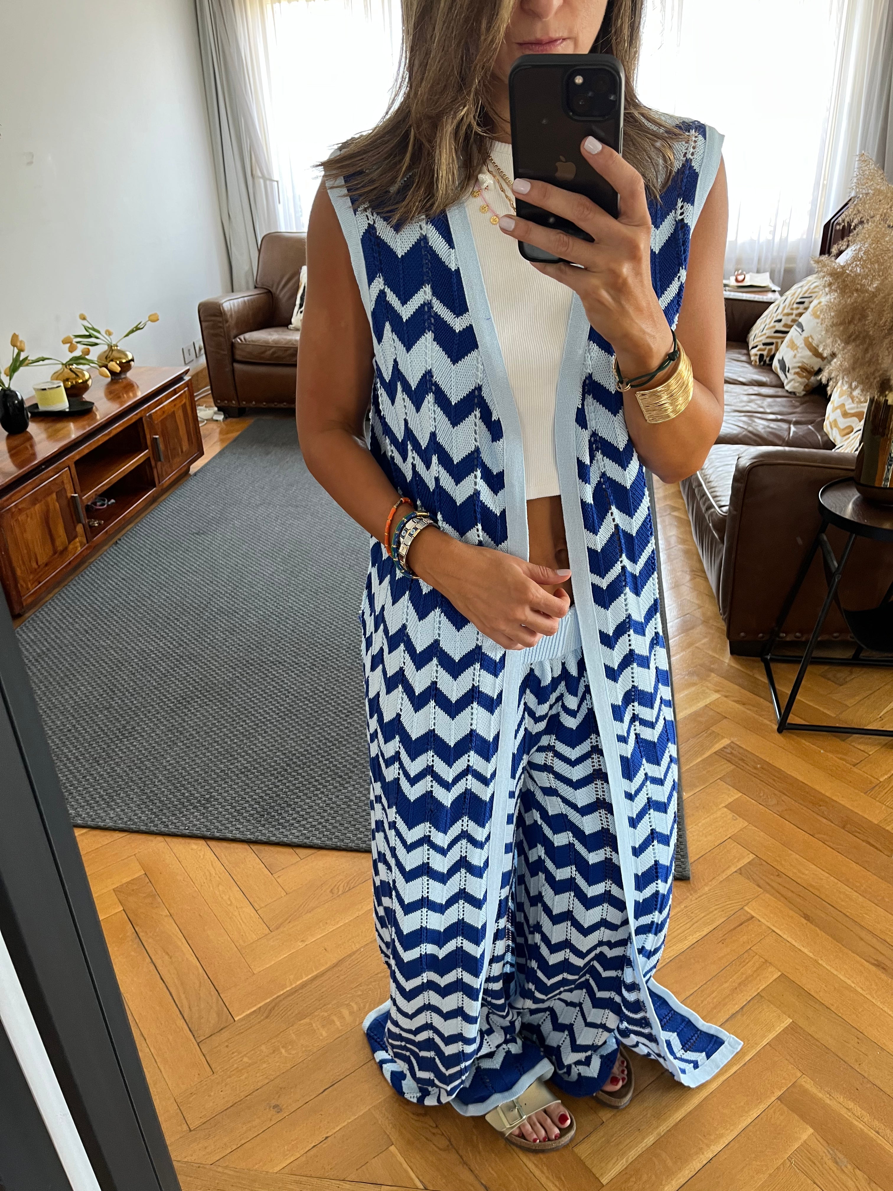 Blue Zigzag Crochet Vest