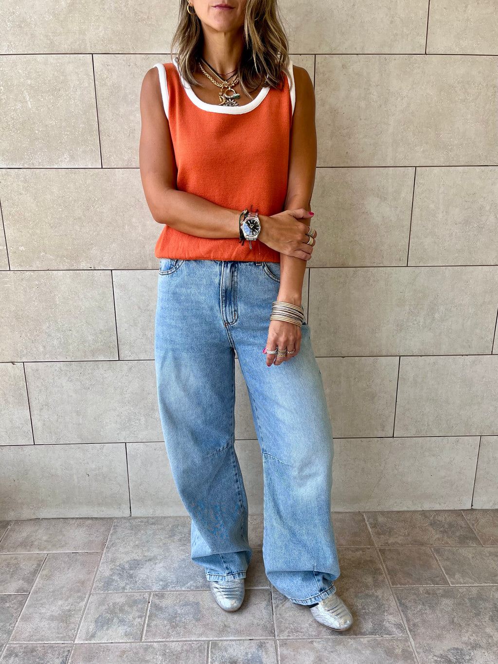 Orange Sleeveless Knit Top