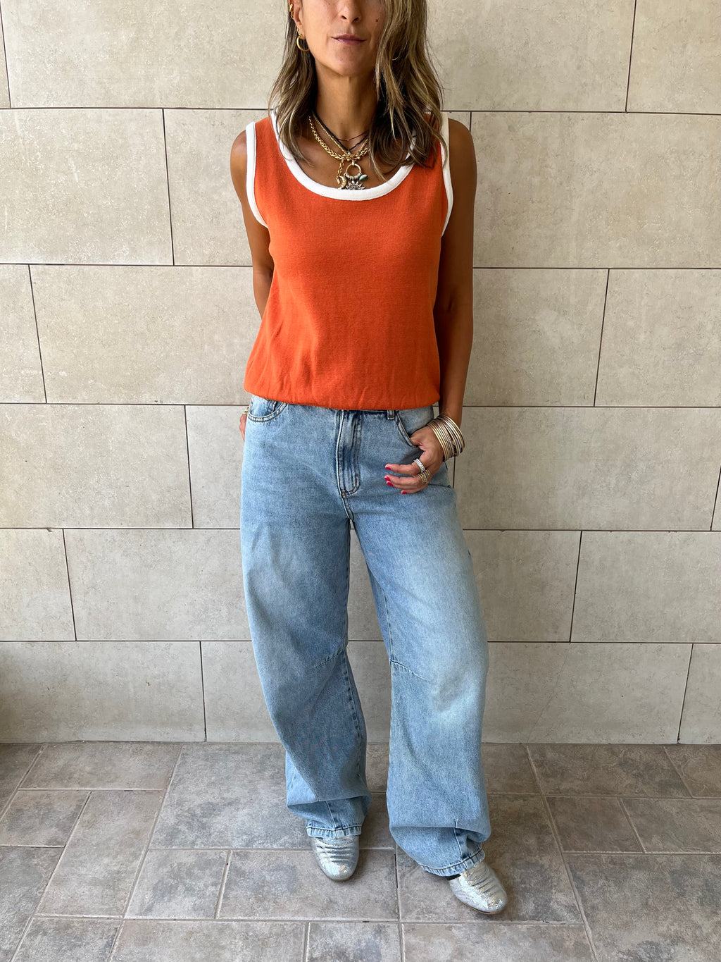 Orange Sleeveless Knit Top