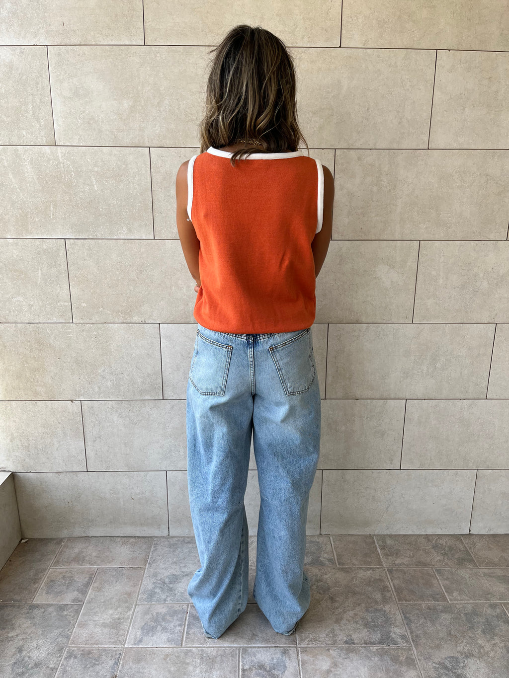 Orange Sleeveless Knit Top
