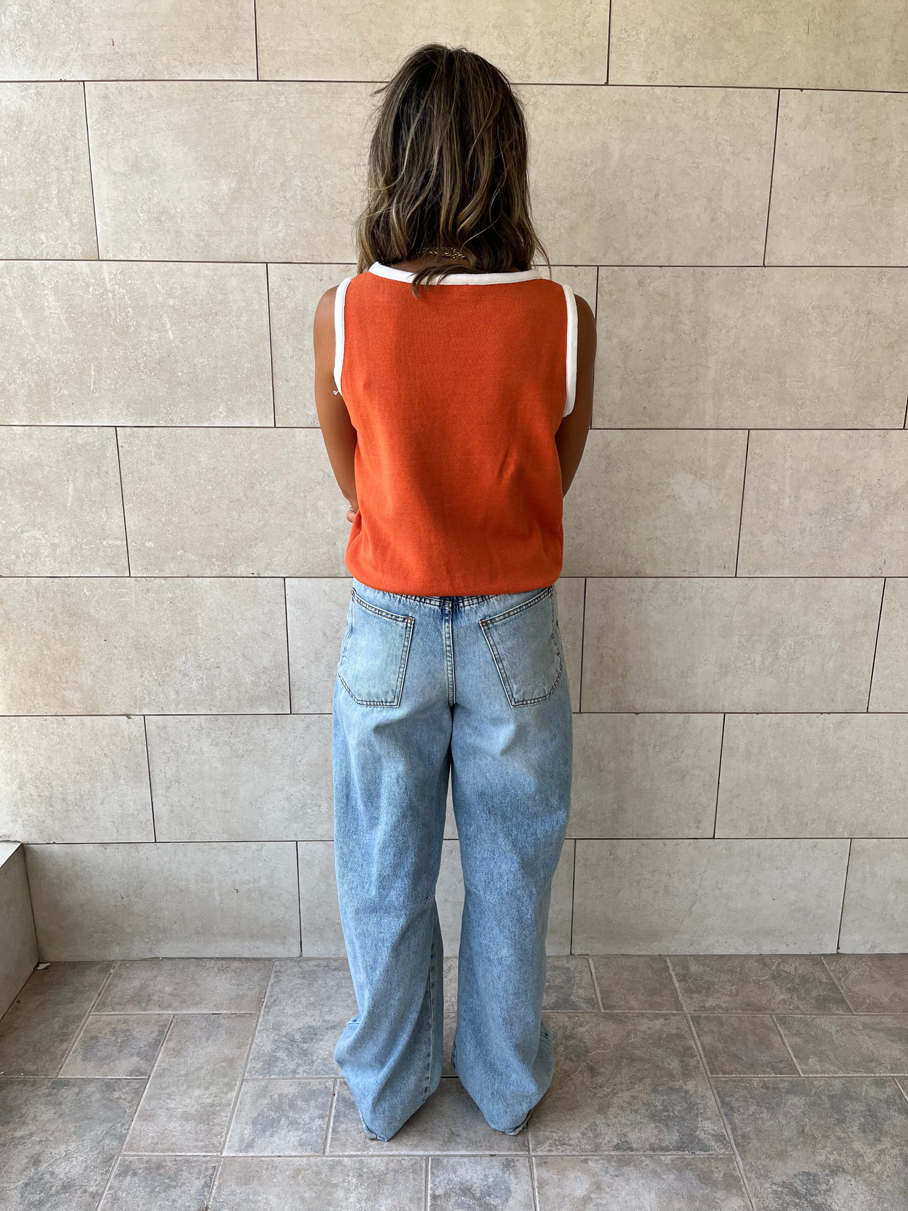 Orange Sleeveless Knit Top