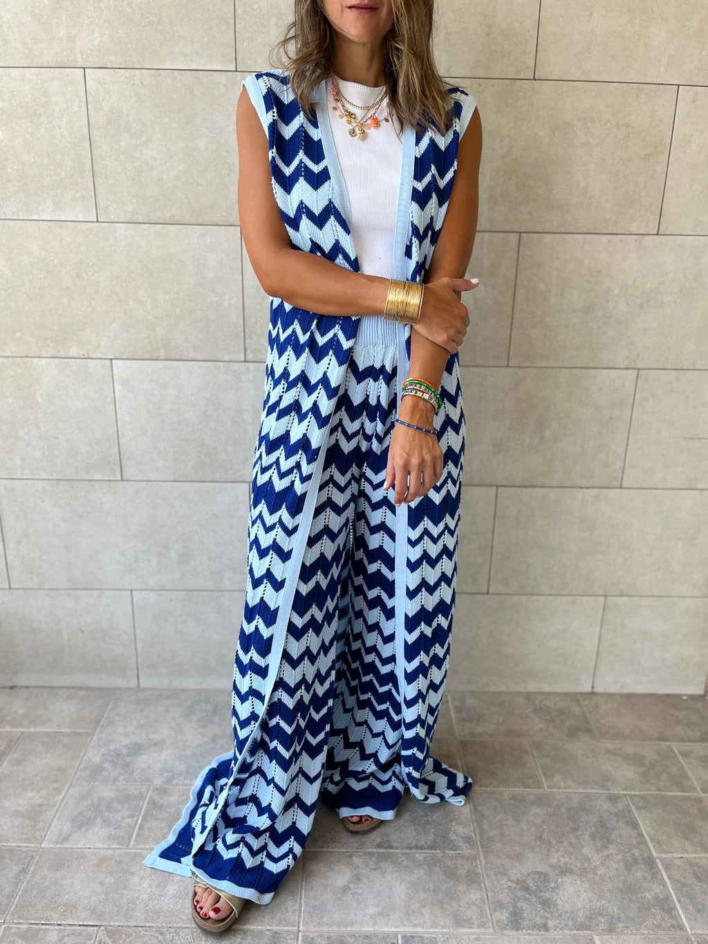 Blue Zigzag Crochet Vest