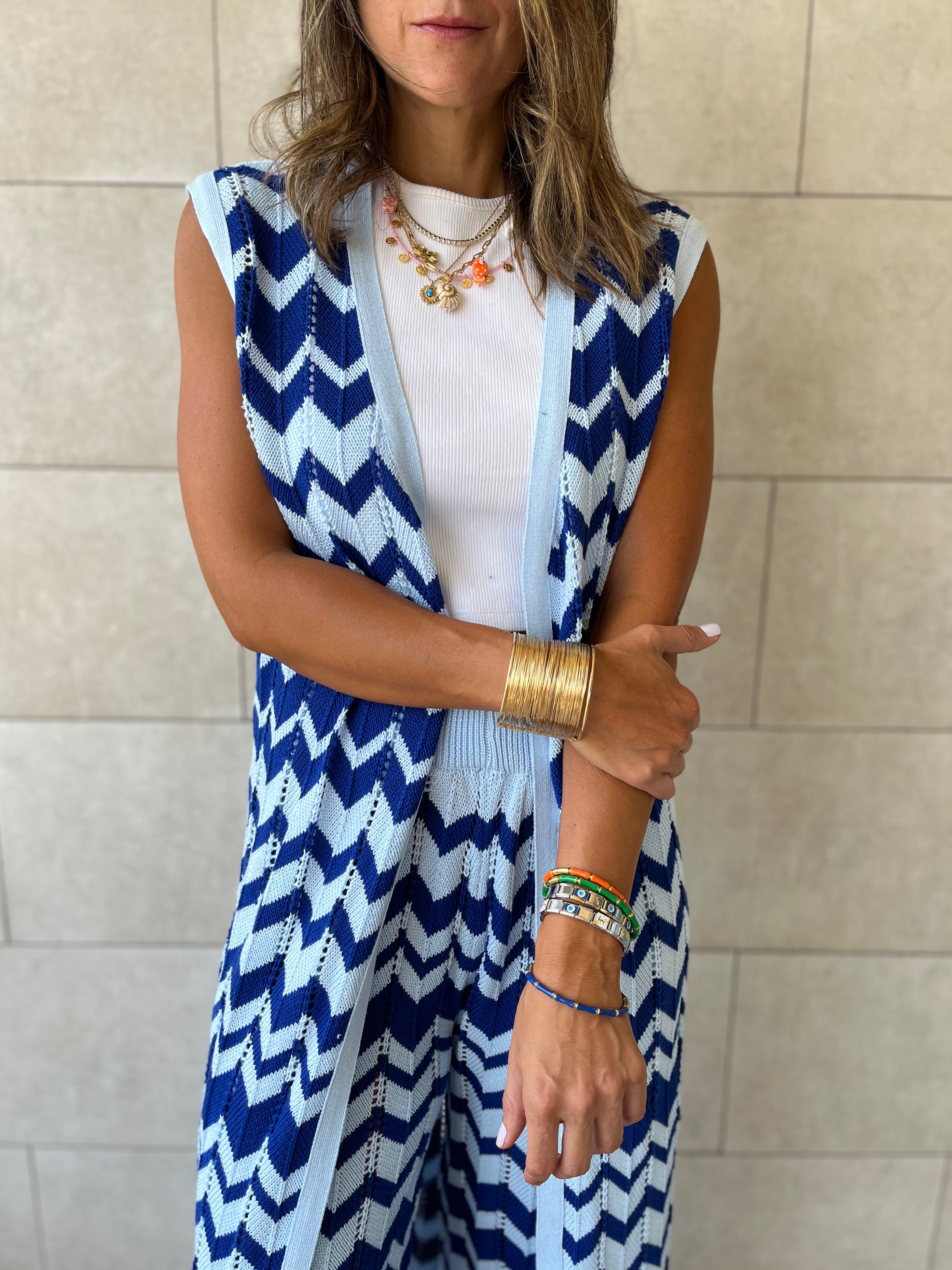 Blue Zigzag Crochet Vest