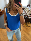 Blue Sleeveless Knit Top