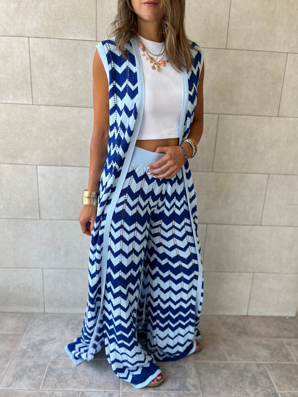 Blue Zigzag Crochet Vest