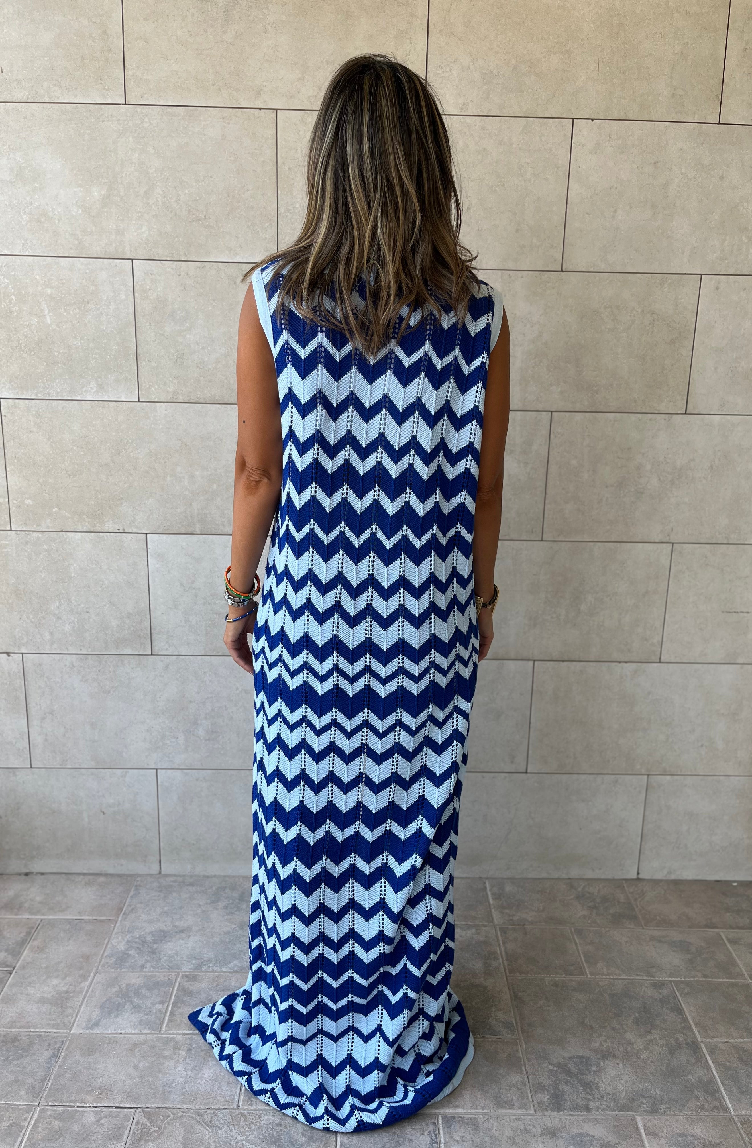 Blue Zigzag Crochet Vest