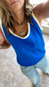 Blue Sleeveless Knit Top