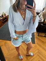 Baby Blue Crinkle Flare Top