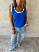 Blue Sleeveless Knit Top