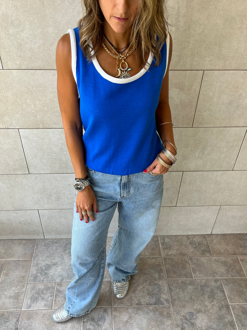 Blue Sleeveless Knit Top