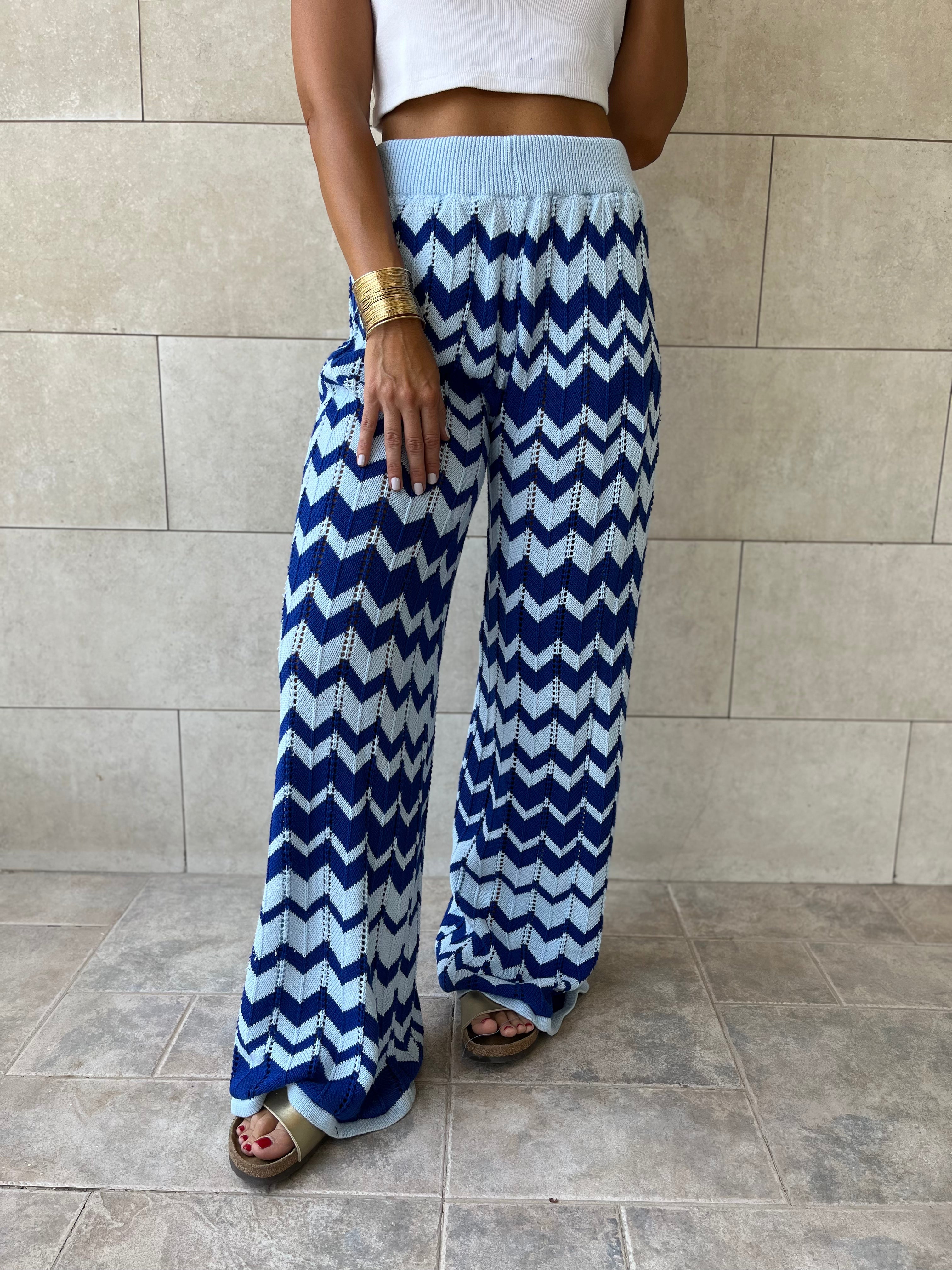 Blue Zigzag Crochet Pants
