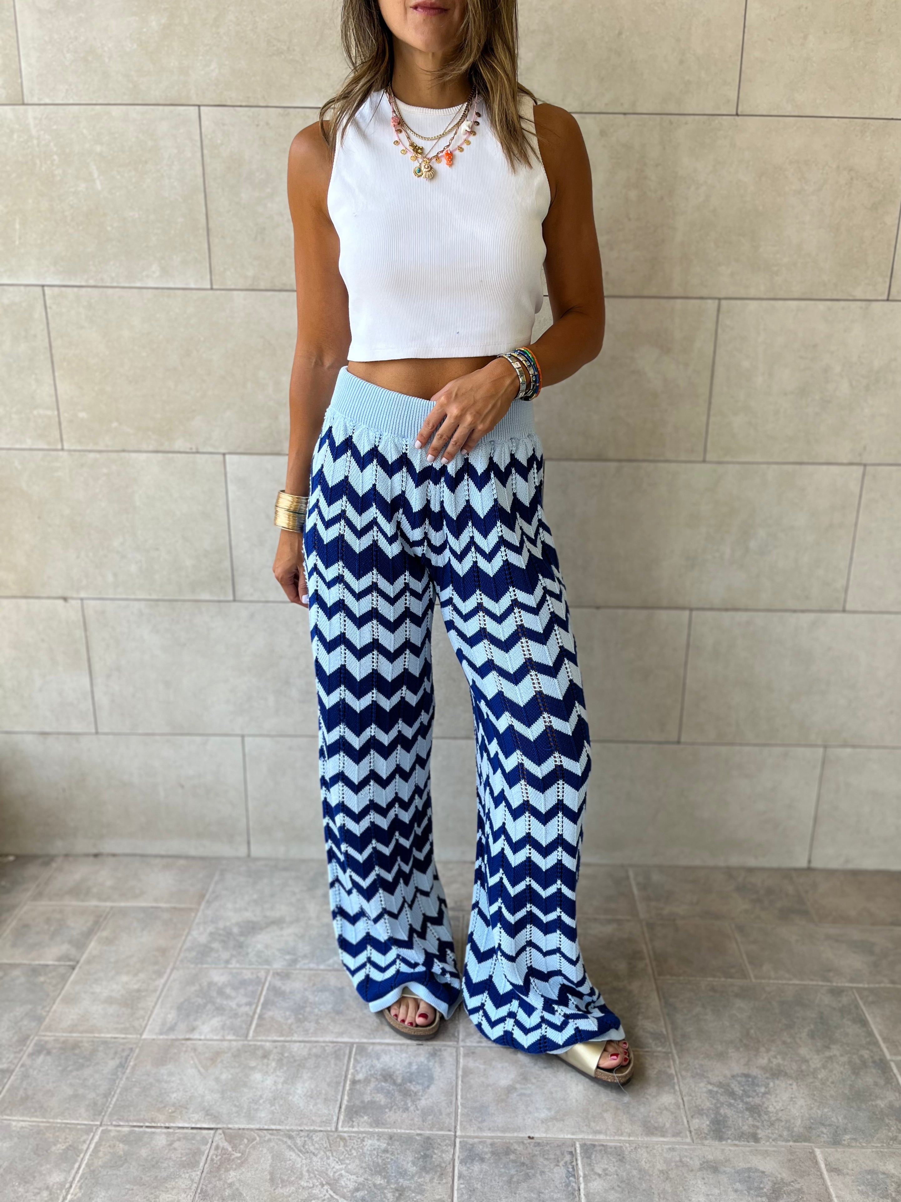 Blue Zigzag Crochet Pants