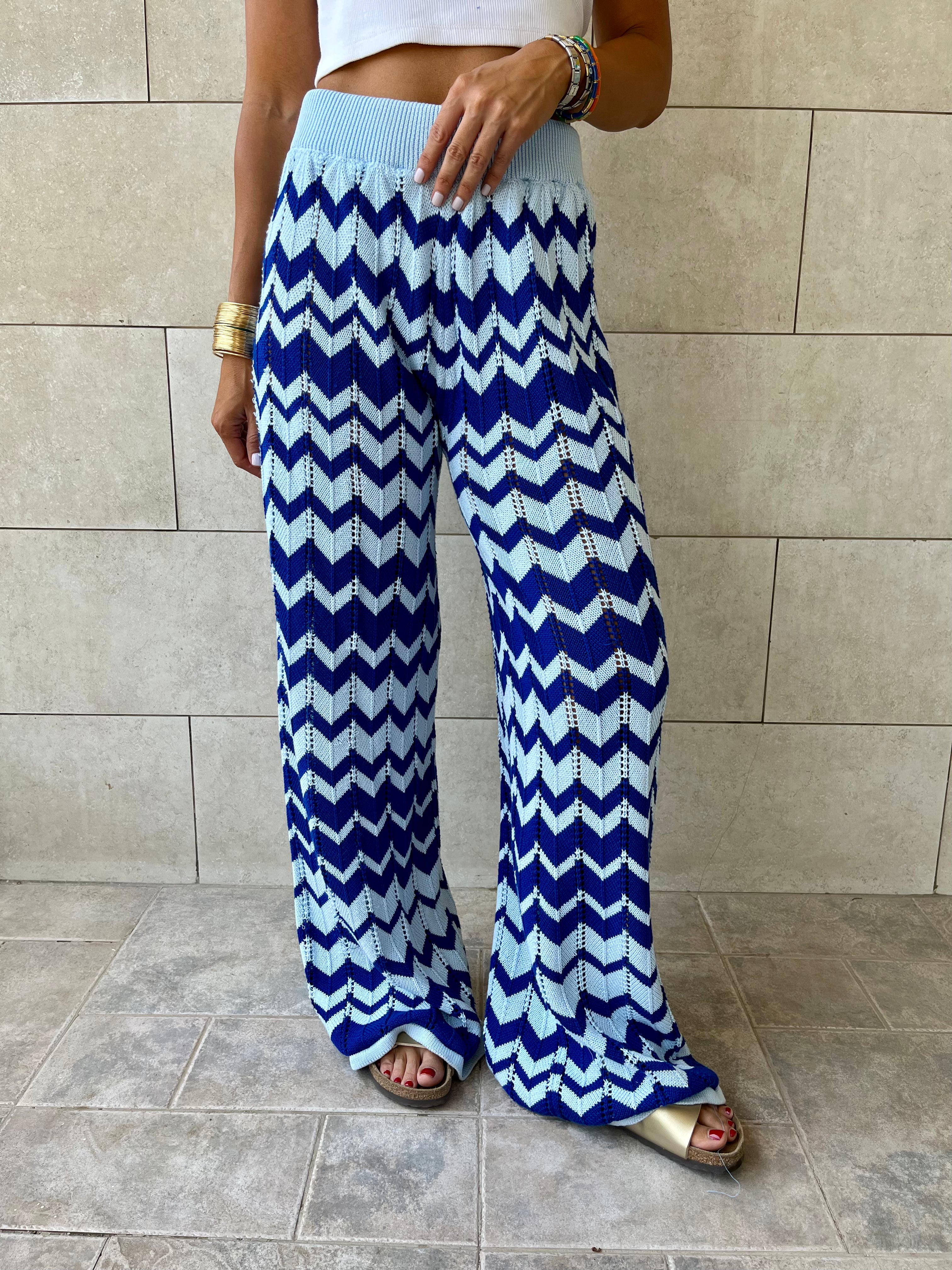 Blue Zigzag Crochet Pants