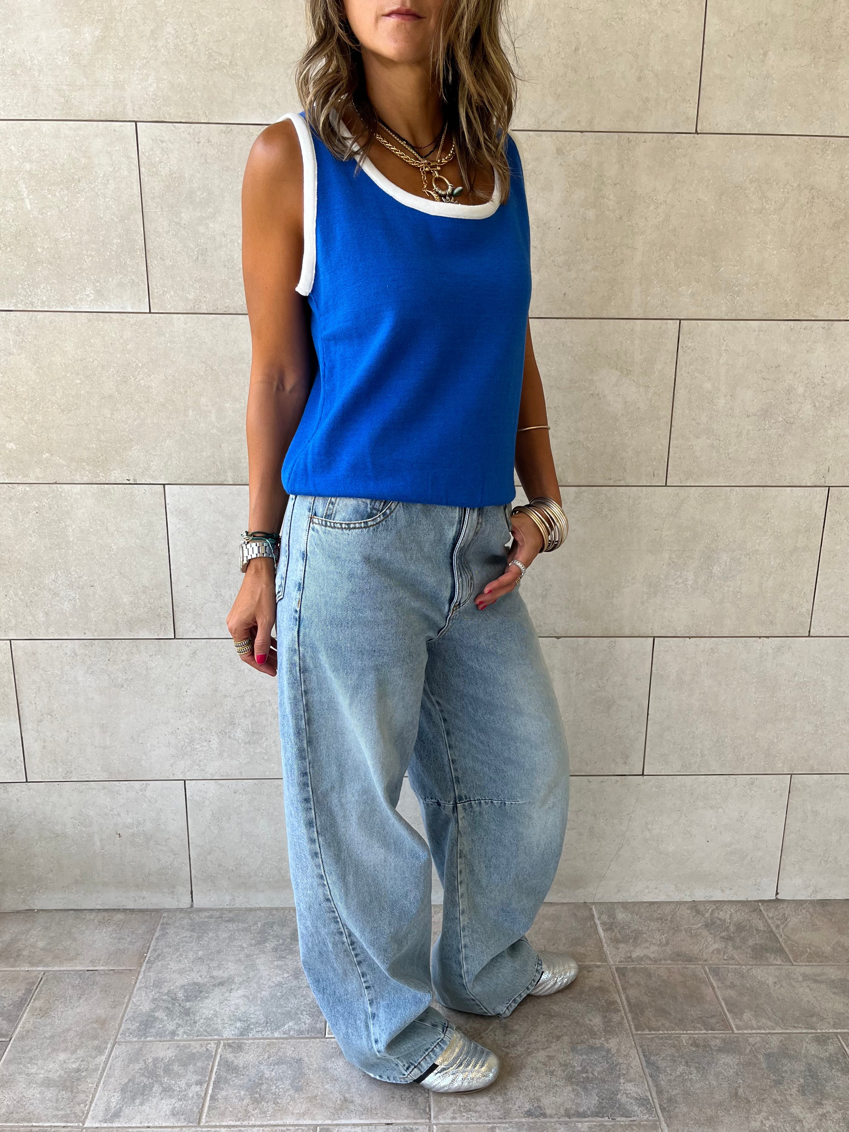Blue Sleeveless Knit Top