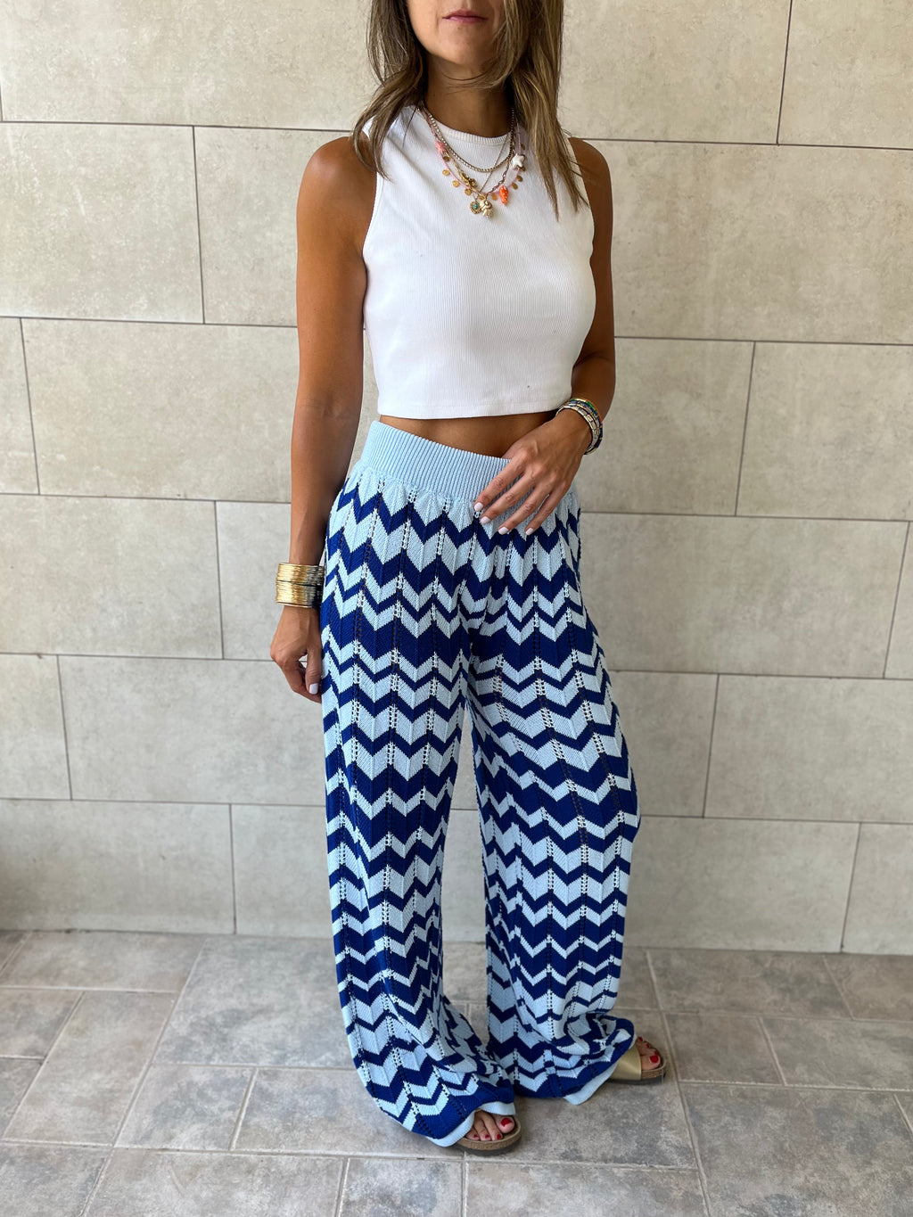 Blue Zigzag Crochet Pants