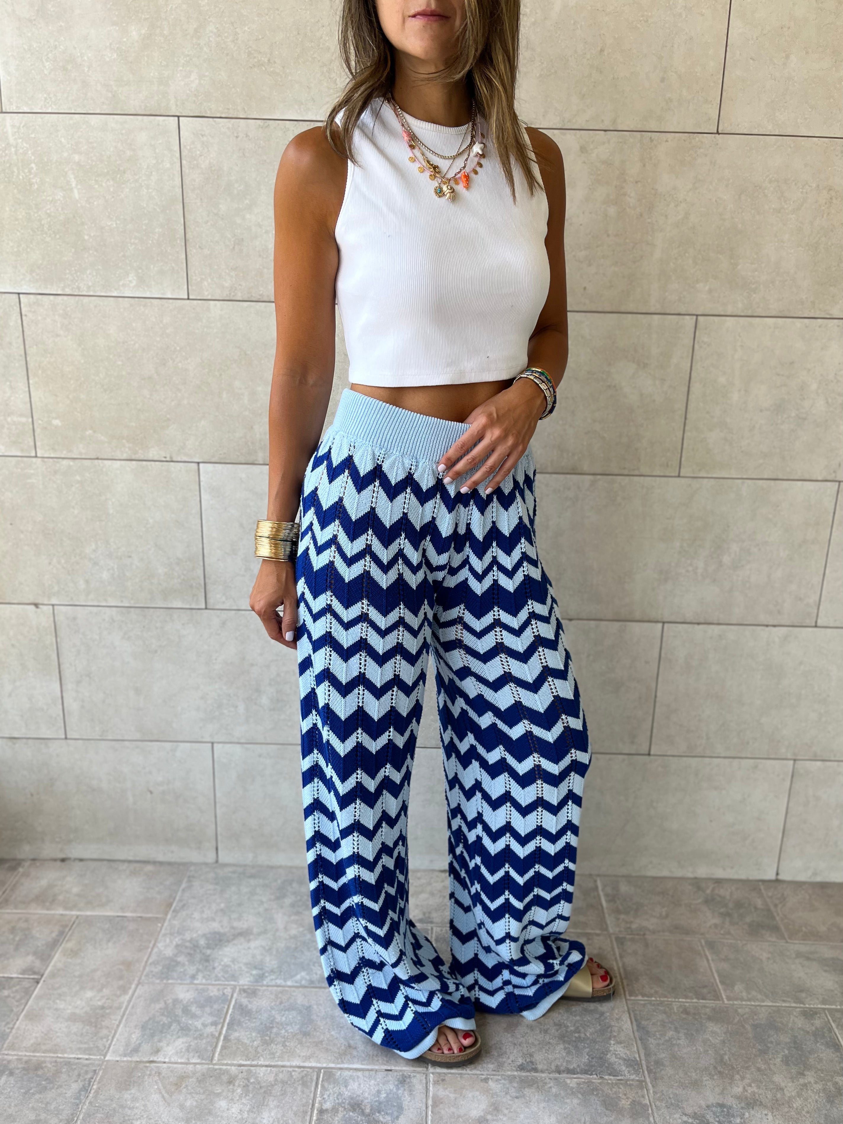 Blue Zigzag Crochet Pants