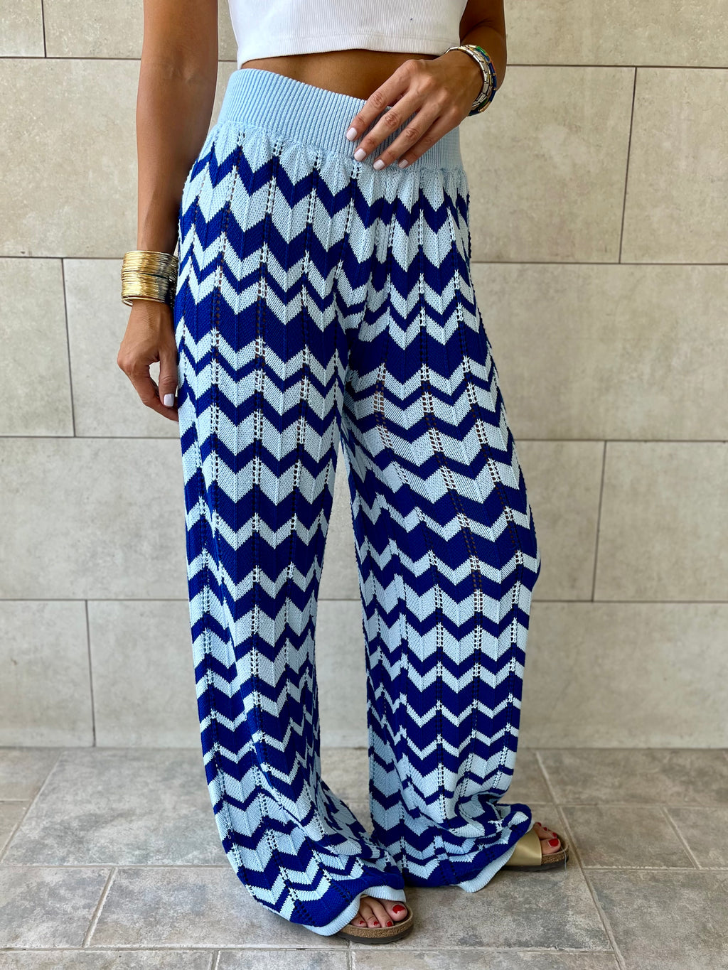 Blue Zigzag Crochet Pants