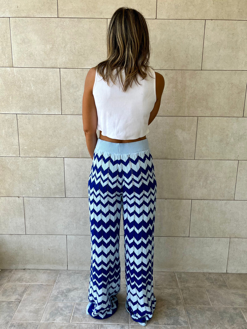 Blue Zigzag Crochet Pants