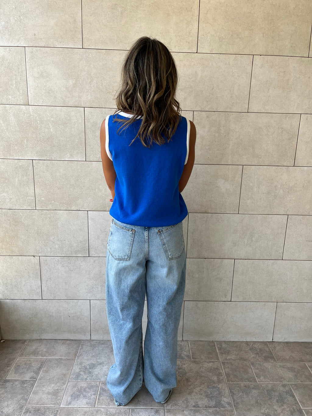 Blue Sleeveless Knit Top