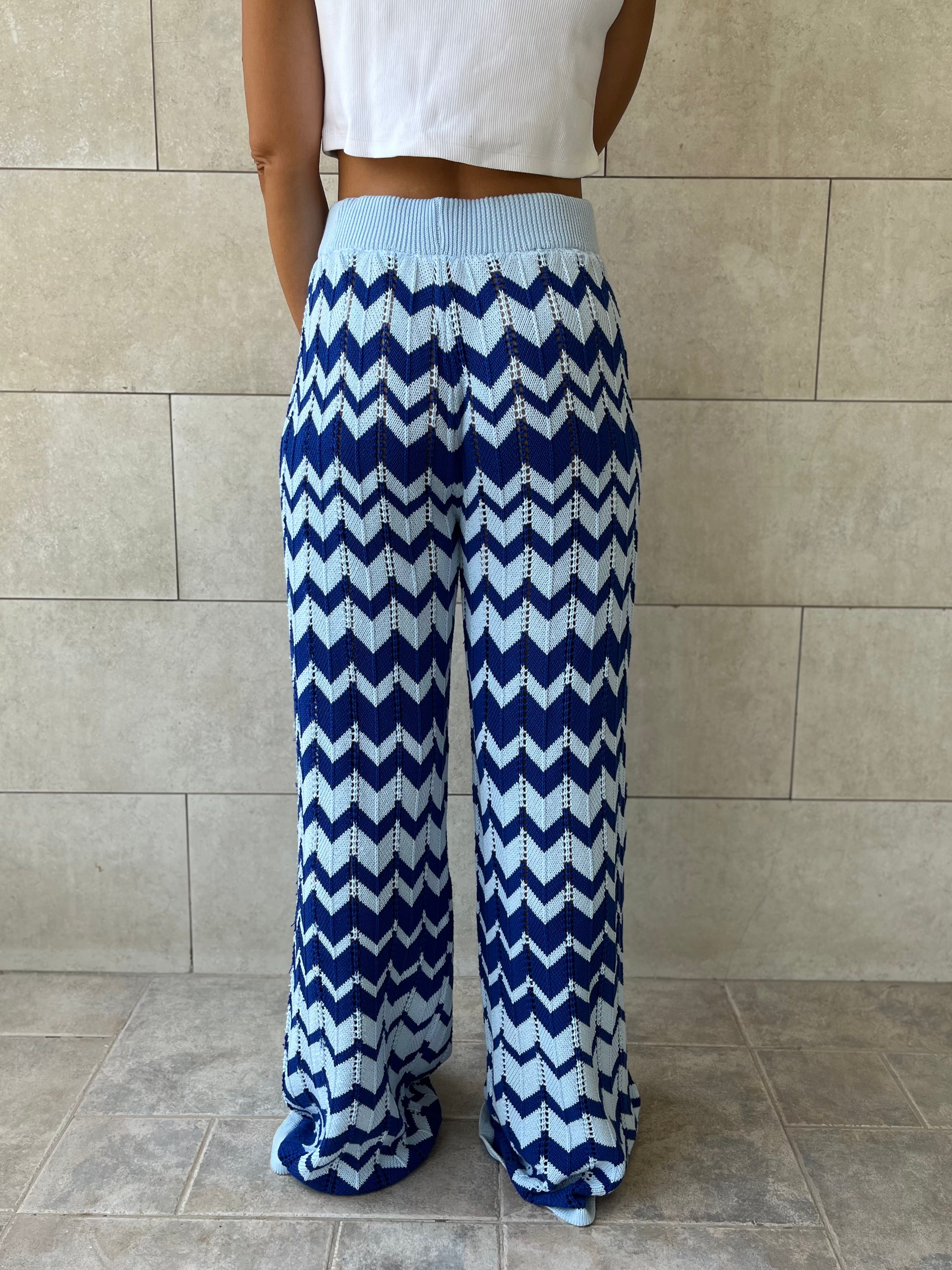 Blue Zigzag Crochet Pants