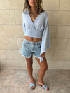 Baby Blue Crinkle Flare Top