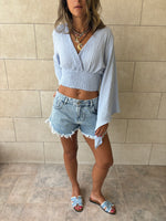 Baby Blue Crinkle Flare Top