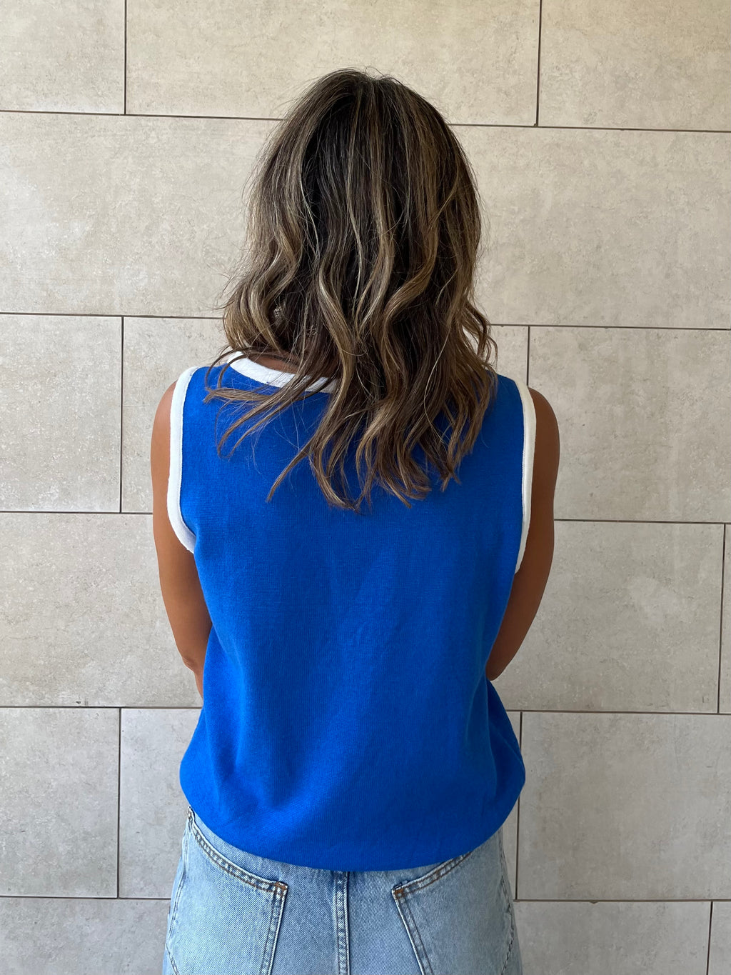 Blue Sleeveless Knit Top