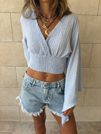Baby Blue Crinkle Flare Top