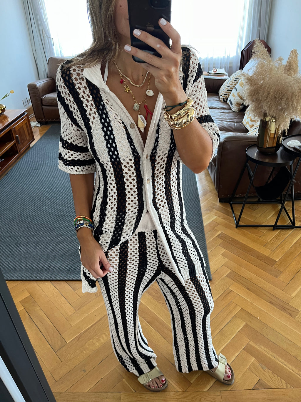 Black Finally Sunny Crochet Pants Set