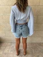 Baby Blue Crinkle Flare Top