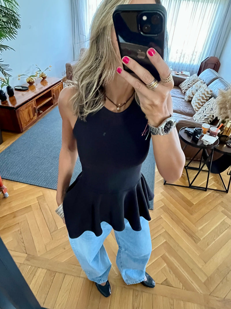Black Peplum Scuba Top