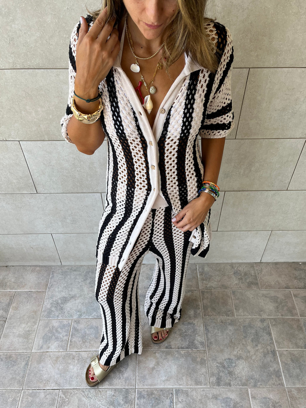 Black Finally Sunny Crochet Pants Set