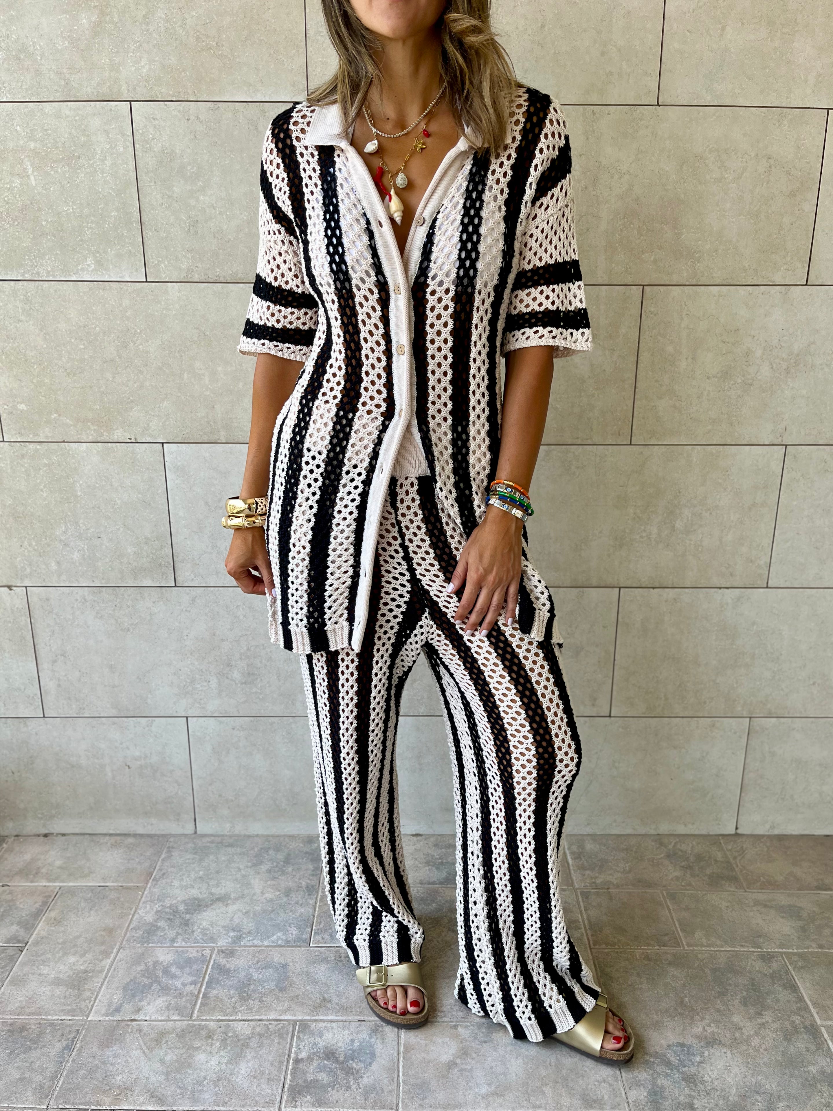 Black Finally Sunny Crochet Pants Set