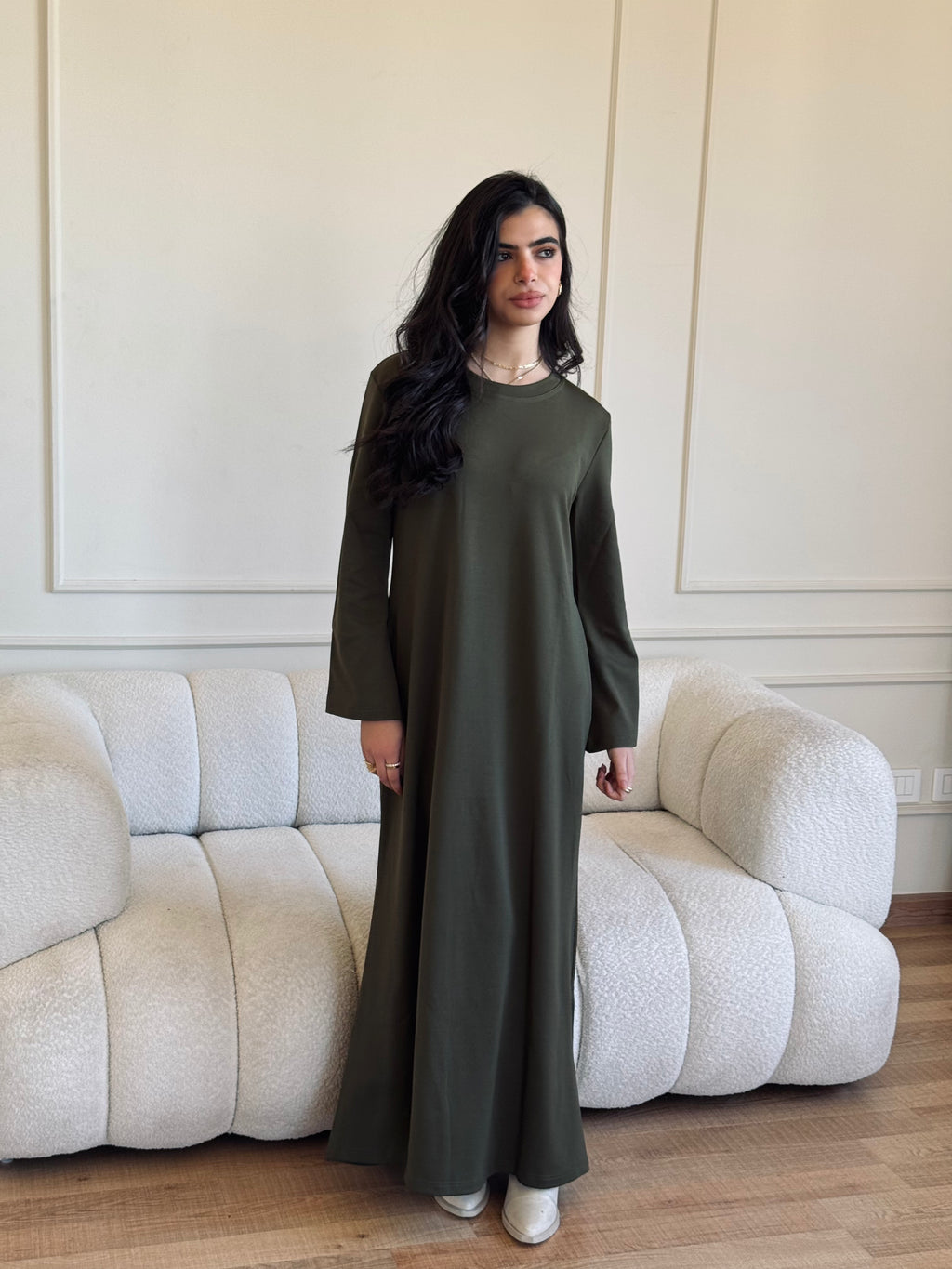 Olive Crew Neck Ribbed Dress
