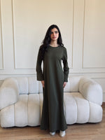 Olive Crew Neck Ribbed Dress