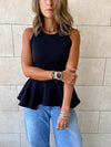Black Peplum Scuba Top